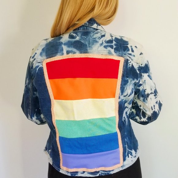 🌈 Patchwork Rainbow Pride Denim Jacket 🏳️🌈 M/L - Picture 4 of 5